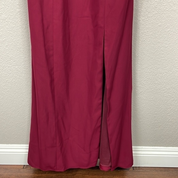 NWT Dessy Collection High Halter Neck Open Back Crepe Gown Dress Burgundy Sz 18 - Picture 3 of 11